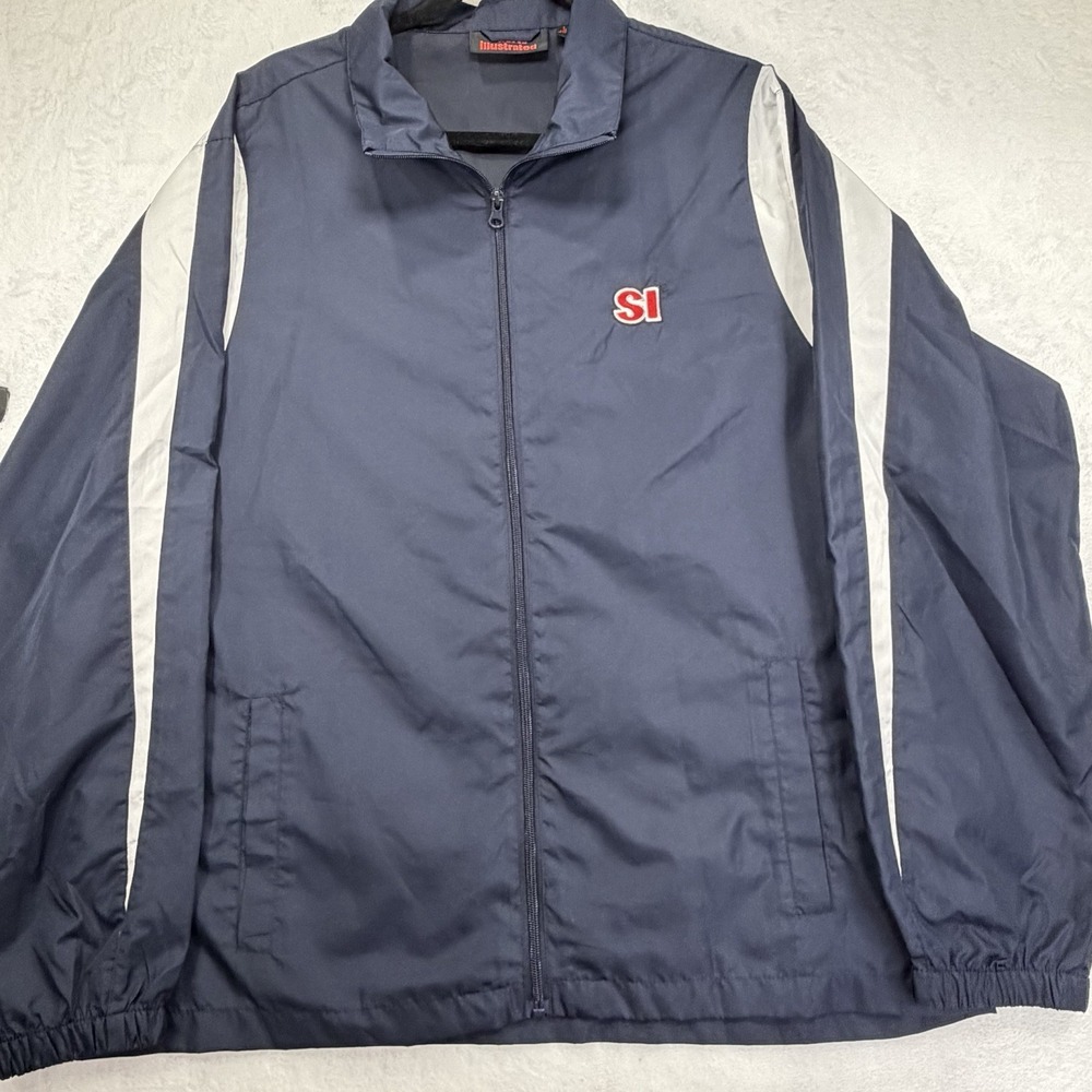 VTG Sports Illustrated SI Blue Zippered Windbreaker Jacket Full Zip Size Large